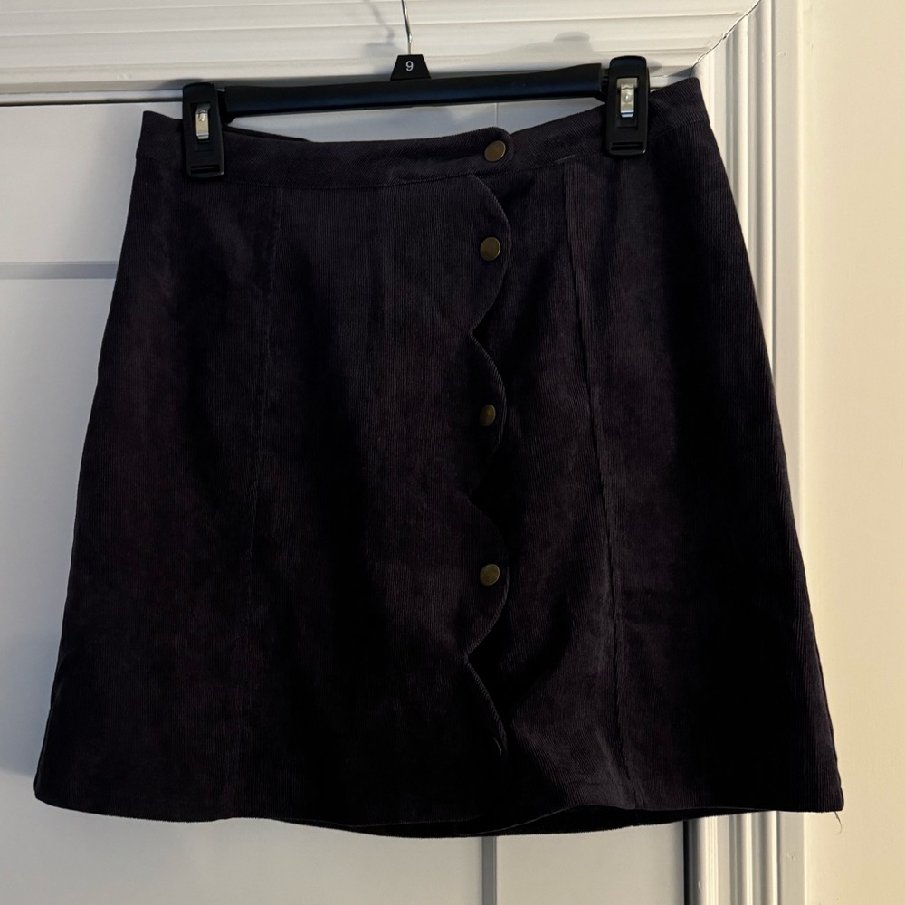 Loveriche Navy Corduroy Skirt with Scalloped Edge and Brass Buttons
